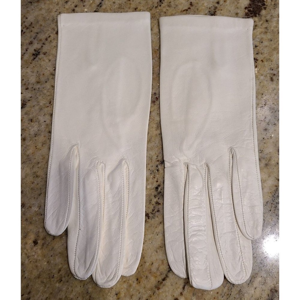 Vintage Size S 6.5 Ivory White Learher Formal 8" Gloves